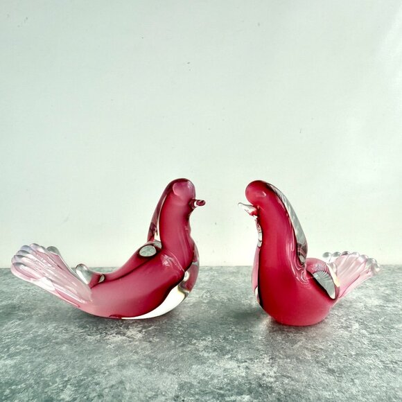 Vintage Murano Made In Italy Pink Birds Art Glass Lot Of 2 - Picture 4 of 9